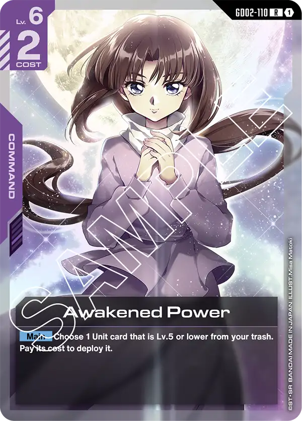 Card featuring an anime character with 'Awakened Power' text and game details.