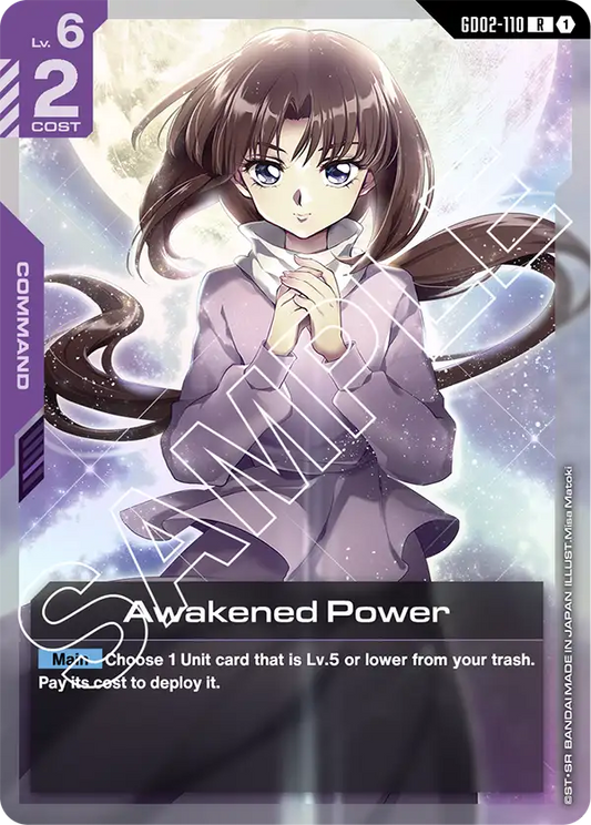 Card featuring an anime character with 'Awakened Power' text and game details.