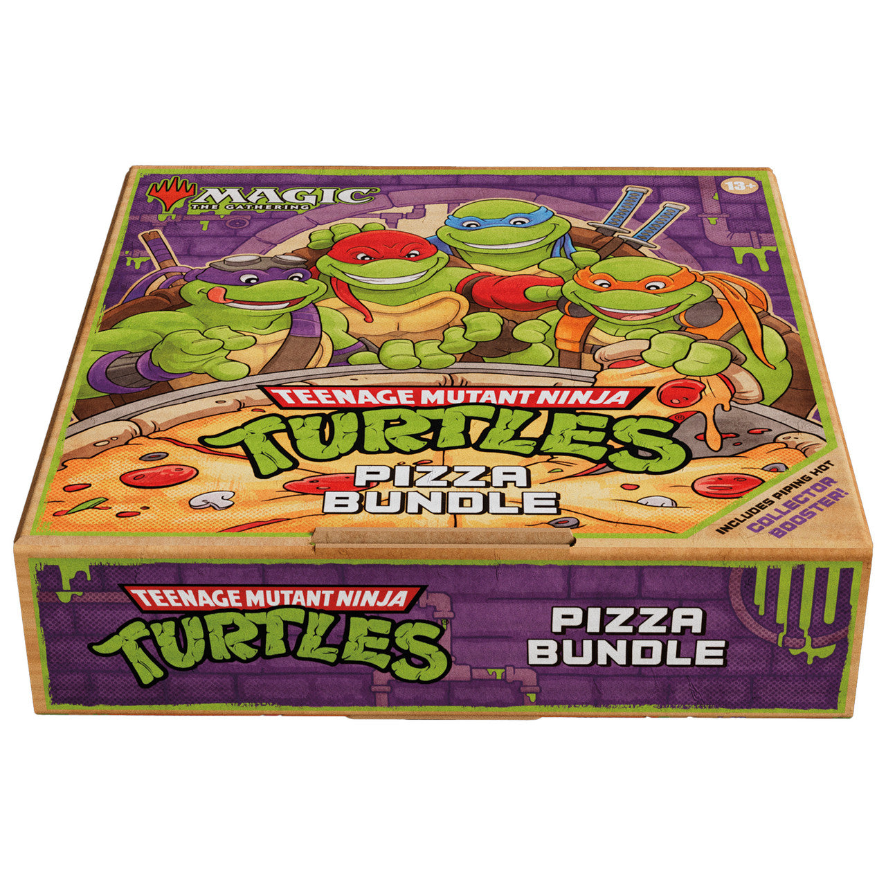 Teenage Mutant Ninja Turtles pizza bundle box with turtles on a pizza
