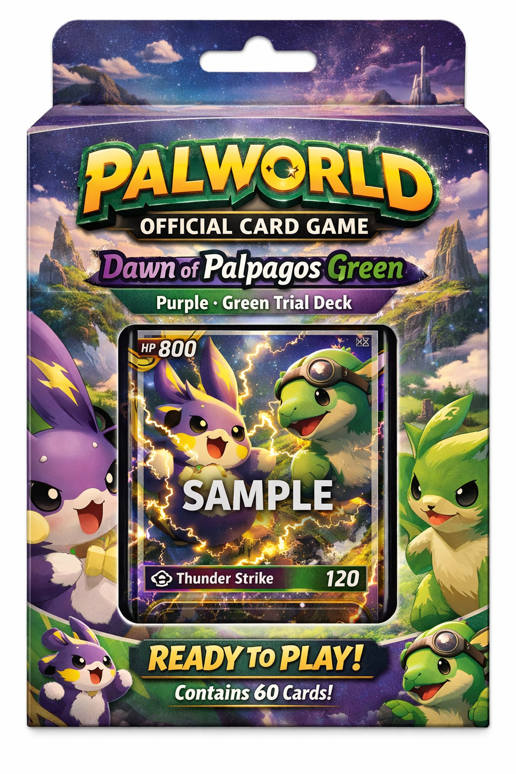 Palworld card game packaging with characters and text on a colorful background