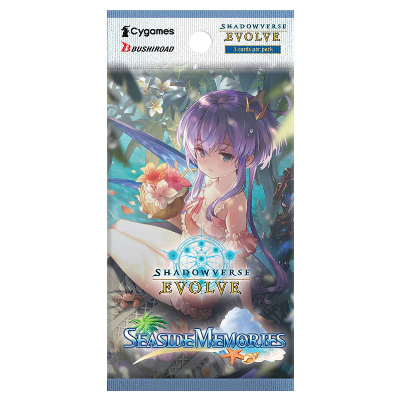 Card pack from 'Shadowverse Evolve' with an animated character and scenic design.