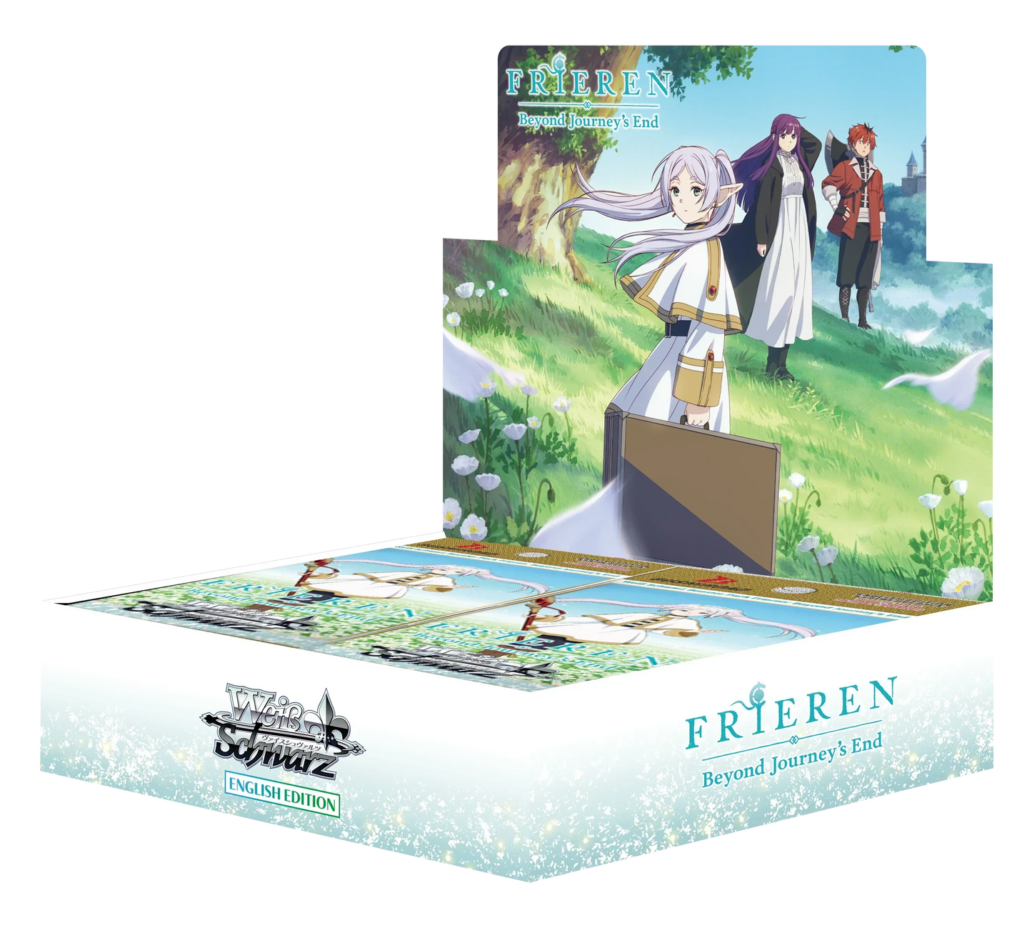 Frieren Beyond Journey's End board game box with character illustration on a white background