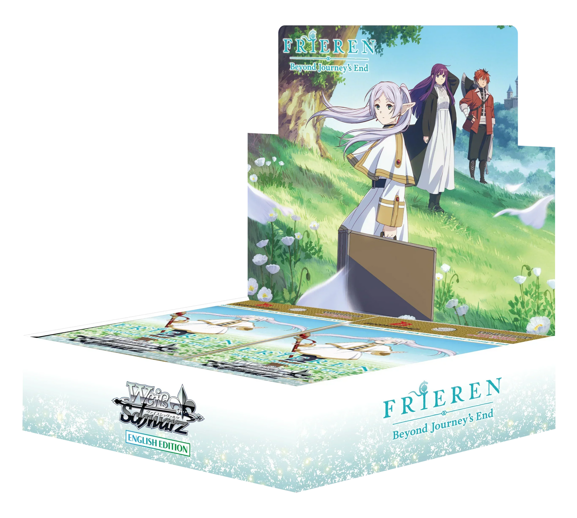 Frieren Beyond Journey's End board game box with character illustration on a white background