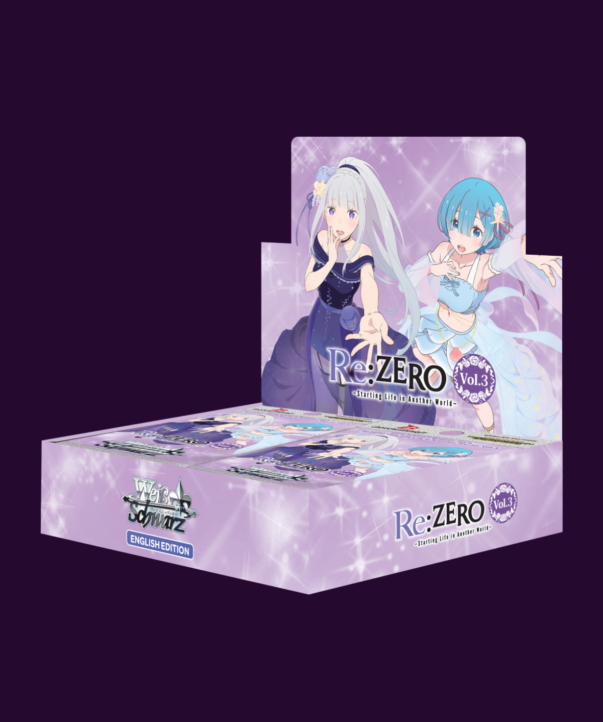 Sealed Weiss Schwarz Re:ZERO -Starting Life in Another World- Vol.3 Booster Box in original retail packaging containing sealed booster packs.