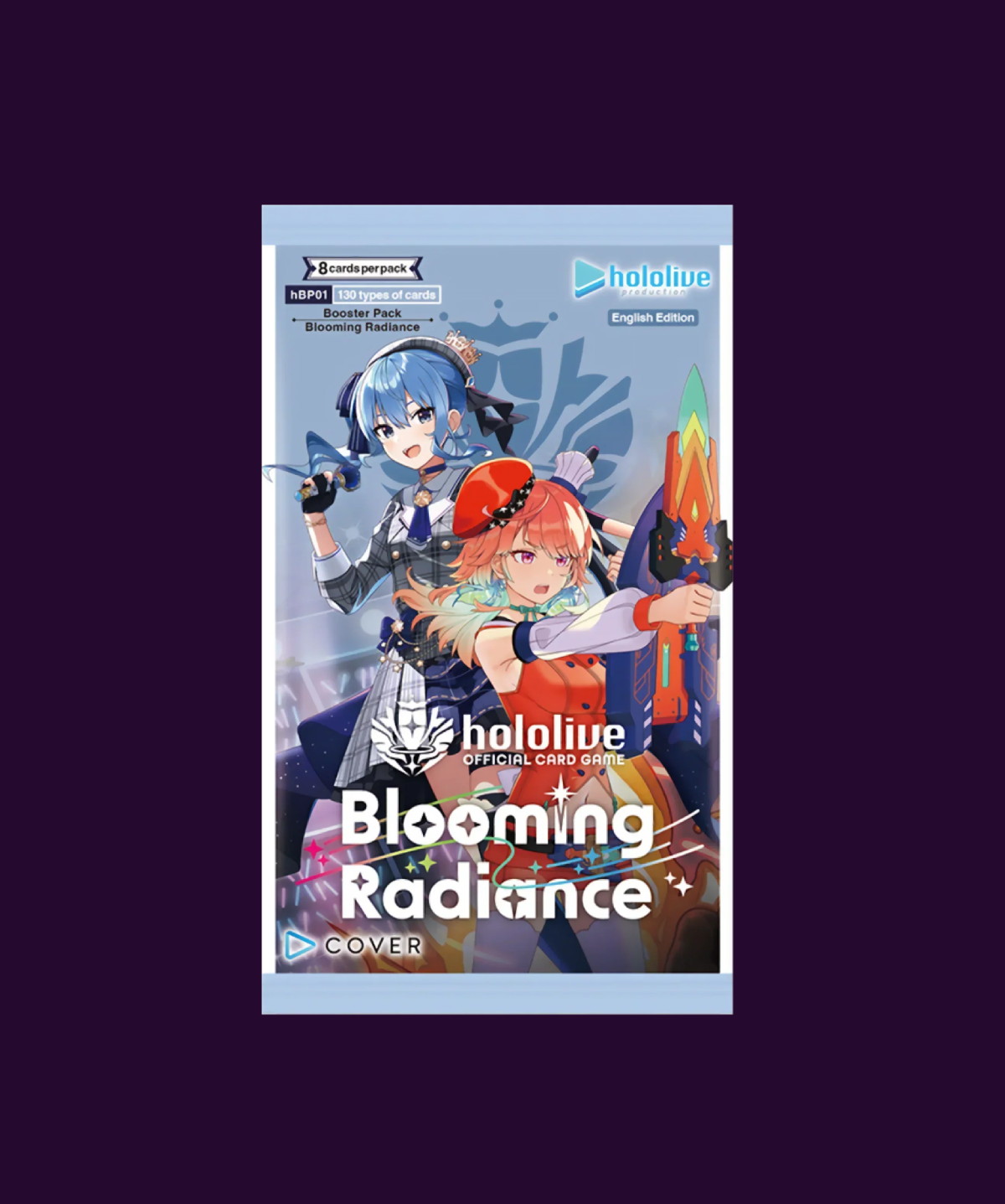 Sealed hololive OFFICIAL CARD GAME Blooming Radiance booster pack in original retail packaging containing random trading cards.
